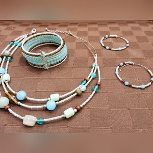 Turquoise, Green and Brown Stone Necklace, Bracelet and Earring Set